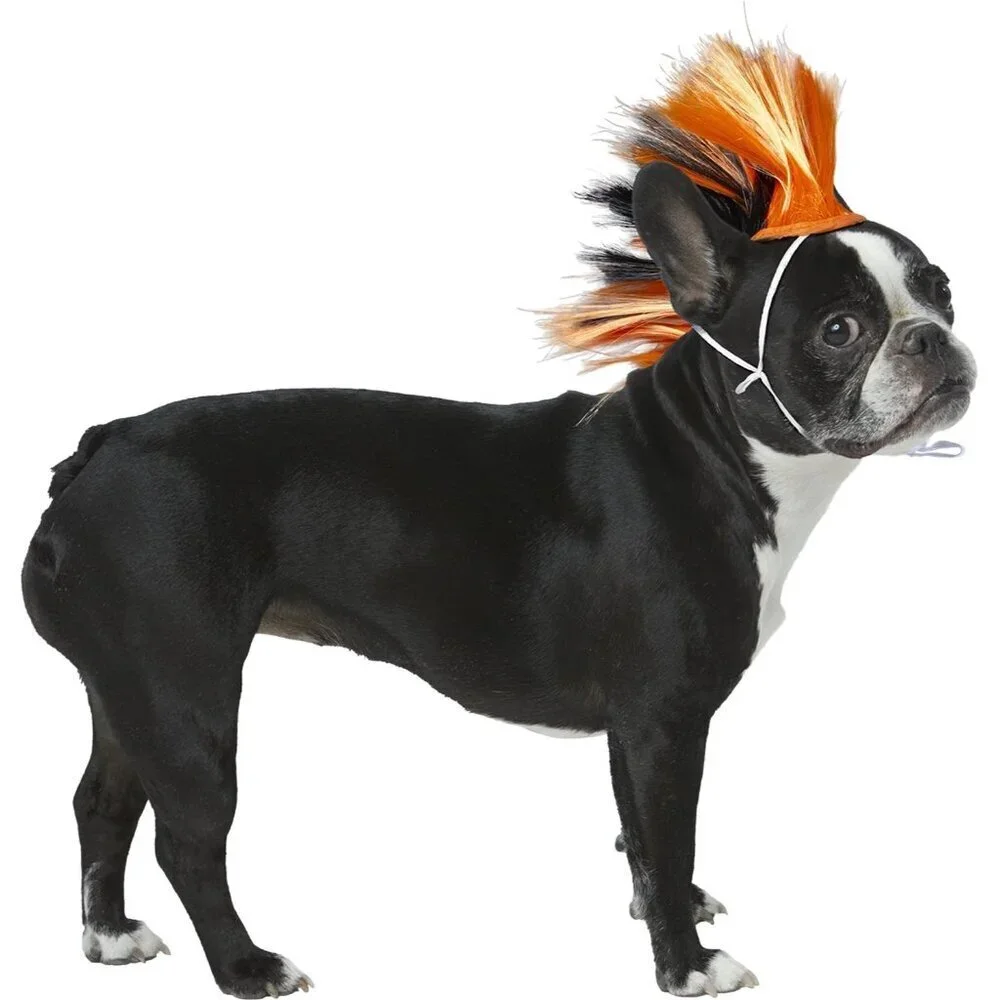 Rubies Pets Mohawk Wig Dog Halloween Costume Orange Black Faux Hair NEW S/M